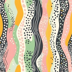 Abstract Colorful Pattern with Wavy Lines and Dots