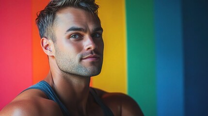 Wall Mural - Young Man Portrait Against Colorful Background