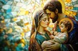 © Gatherina - Holy family embracing with tenderness in stained glass window