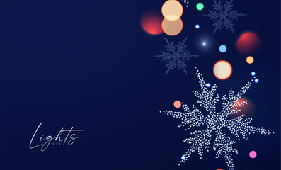 Wall Mural - merry christmas and happy new year design with snowflakes and lights. shining winter background