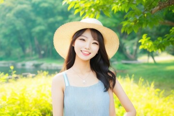 Wall Mural - Happy woman enjoying her time in nature