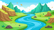 © Sumondesigner_42 - Landscape with winding river flowing between green rolling hills vector illustration