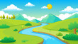 © Sumondesigner_42 - Landscape with winding river flowing between green rolling hills vector illustration