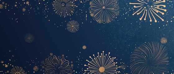 Canvas Print - Elegant Golden Fireworks on Dark Blue Sky