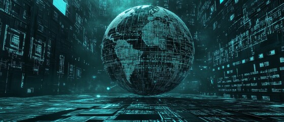 3D illustration of a globe made of digital cyber
