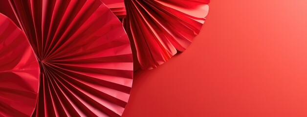 Sticker - Abstract Red Paper Fans on Vibrant Background