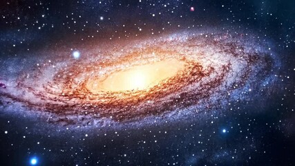 Wall Mural - a close-up view of a spiral galaxy in the night sky, showing a bright core and swirling arms of star