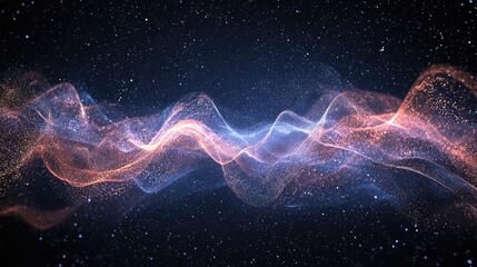 Wall Mural - an abstract wave of sound in dark and muted tones, featuring glowing synth-like waves and pulses, in