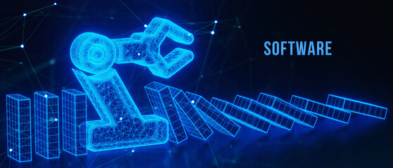 Software development and business process automation, internet and technology concept on virtual screen. 3d illustration