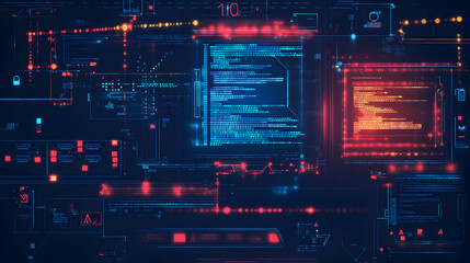 Software development concept showcasing programming and business analysis through a computer code interface  illustration  -