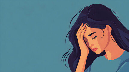 Wall Mural - Illustration depicting a distressed woman with her hands on her head.