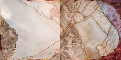 Poster - Abstract marble texture with gold veins and red accents for design.