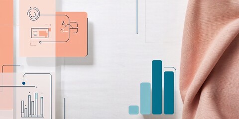 Abstract business growth concept with blue graph, peach fabric and modern design.