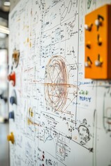 Wall Mural - A white board with colorful hand drawn diagrams, sketches, and notes.