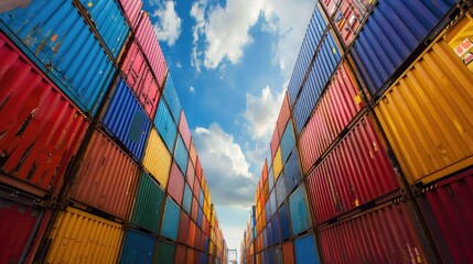 Colorful Shipping Containers Under Blue Sky