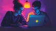 © rehan - Young Couple Working on a Laptop Together in a Dimly Lit Room