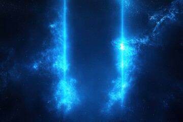 Blue background with two glowing light beams, vector illustration, dark blue color scheme, glow effects, high resolution