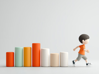 figure running alongside colorful bar chart symbolizes journey towards financial freedom and personal growth. vibrant colors represent progress and motivation