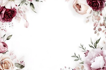 A flat white page with a floral border at the top and bottom, with roses in shades of red and pink