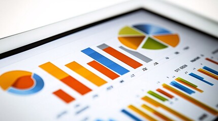 Financial analyst reviewing charts and graphs on paper while cross-referencing with data on a digital tablet screen Stock Photo with side copy space