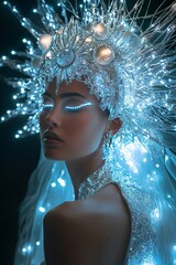 Poster - A woman with glowing light makeup and a crown of lights.