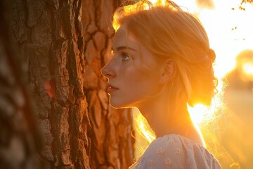 A Portrait of a young woman illuminated by the sun