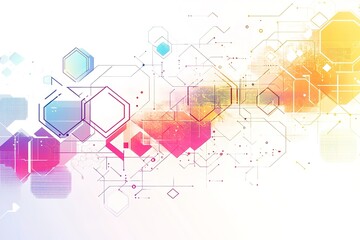 Wall Mural - Abstract technology background with hexagons and lines, in a white color vector illustration with a flat design and colorful icons for tech innovation and digital marketing