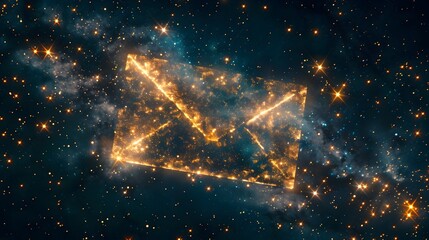 Wall Mural - cosmic email icon glowing envelope shaped by stars in the infinite expanse of space