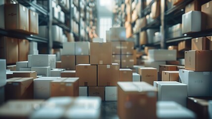 Aufkleber - Many box in warehouse, delivery concept.