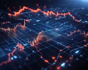 Sticker - Abstract digital data visualization with red and blue lines.