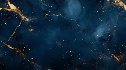 Wall Mural - abstract blue marble texture with gold splashes, blue luxury background