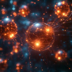 Poster - Abstract glowing spheres with connected lines in a dark space.