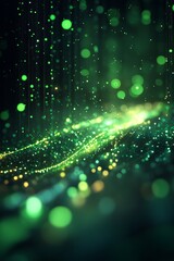 Canvas Print - Abstract green and yellow lights in the dark, like a galaxy or a wave.