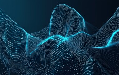 Wall Mural - intricate blue wave patterns of light enveloping a digital landscape during a futuristic virtual exp