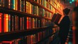© Penatic Studio - Woman Browsing Books in a Dimly Lit Library