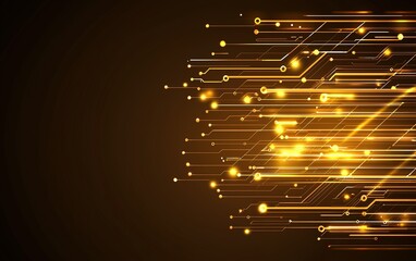 Wall Mural - dynamic flow of golden lines and dots on a dark background showcasing digital energy and movement