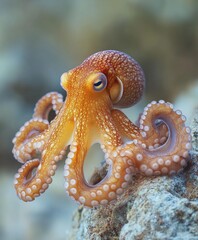 coconut octopus sitting on a rock showing off its tentacles