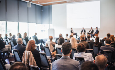 Wall Mural - interview and round table discussion at business convention and presentation. audience at the confer