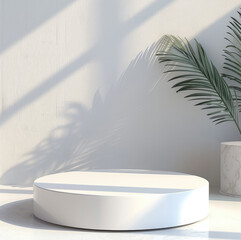 Aufkleber - White podium platform for product presentation on a light background.