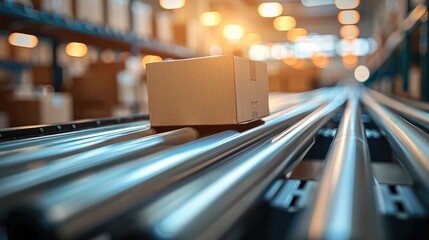 Aufkleber - Close up of a conveyor belt with a box on it.