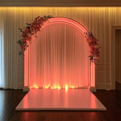 Canvas Print - Elegant wedding arch with floral decoration and stage.