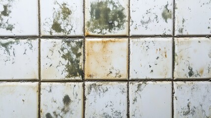 The tile is dirty and has mold growing on it