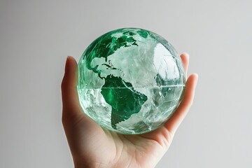 Glass globe ball with recycle concept in female hand