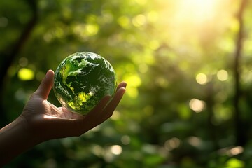 Glass globe ball with recycle concept in female hand