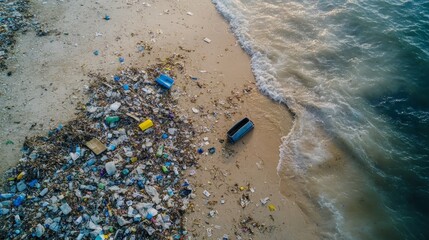 A beach covered in plastic waste, illustrating pollution and the urgent need for waste management solutions