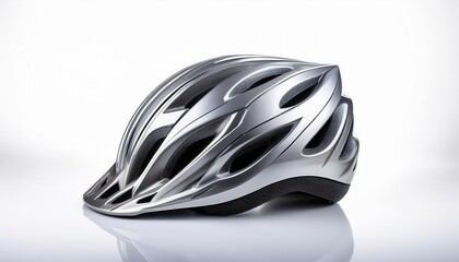 Sleek Silver Cycling Helmet for Maximum Aerodynamics and Safety. Ideal for Road Racing, Mountain Biking, and Long Distance Cycling Enthusiasts Looking for Ventilation and Lightweight Comfort