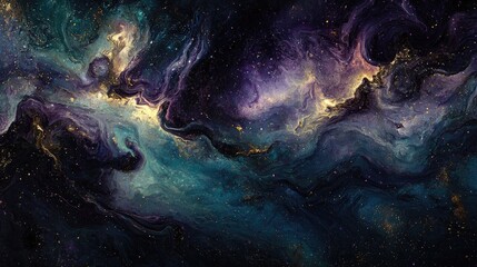 Wall Mural - surreal, kitsch:website header: abstract cosmic landscape, dark background, swirling nebulas in deep