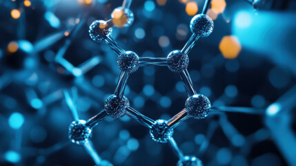 A close up of a molecule with a blue background