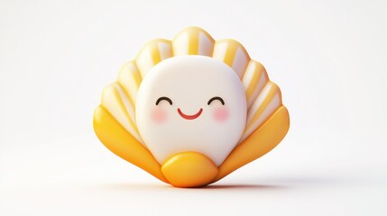 Wall Mural - A 3D Render of a Smiling Yellow Seashell with White Interior