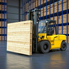 Forklift truck in warehouse for industrial cargo loading